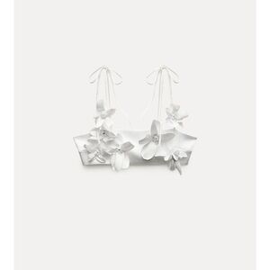 Zara Floral Cropped Top 3D flowers white size small